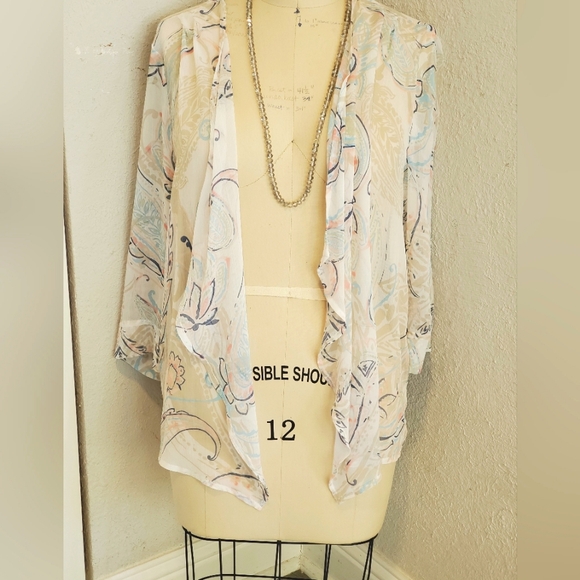 Chico's Other - Chicos Cream Floral Open Front Kimono Coverup Size 2